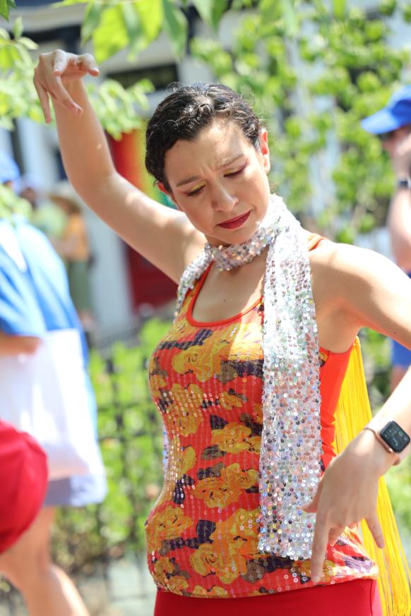 A Flamenco dancer dances.