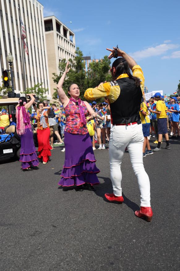 Flamenco dancers in the street.