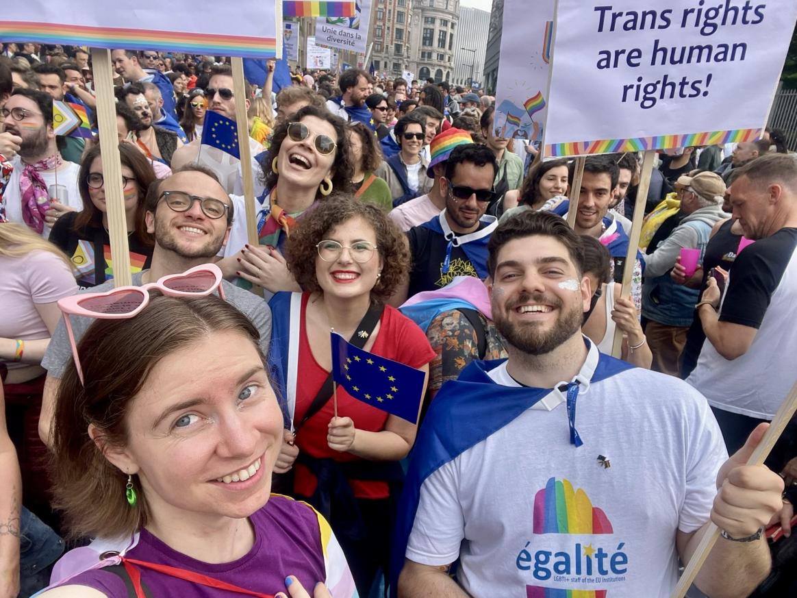 EU staff with banners