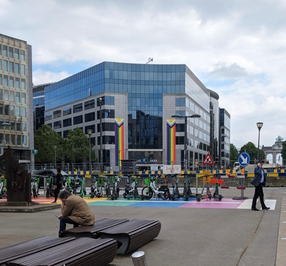 EEAS Building with Progress Pride Flag