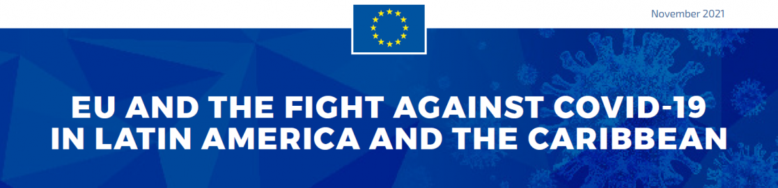 Blue banner with the EU flag and the title "EU and the fight against COVID-19 in Latin America and The Caribbean"