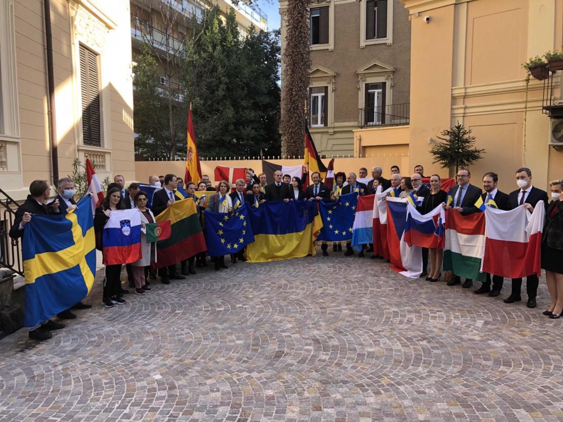 People holding flags