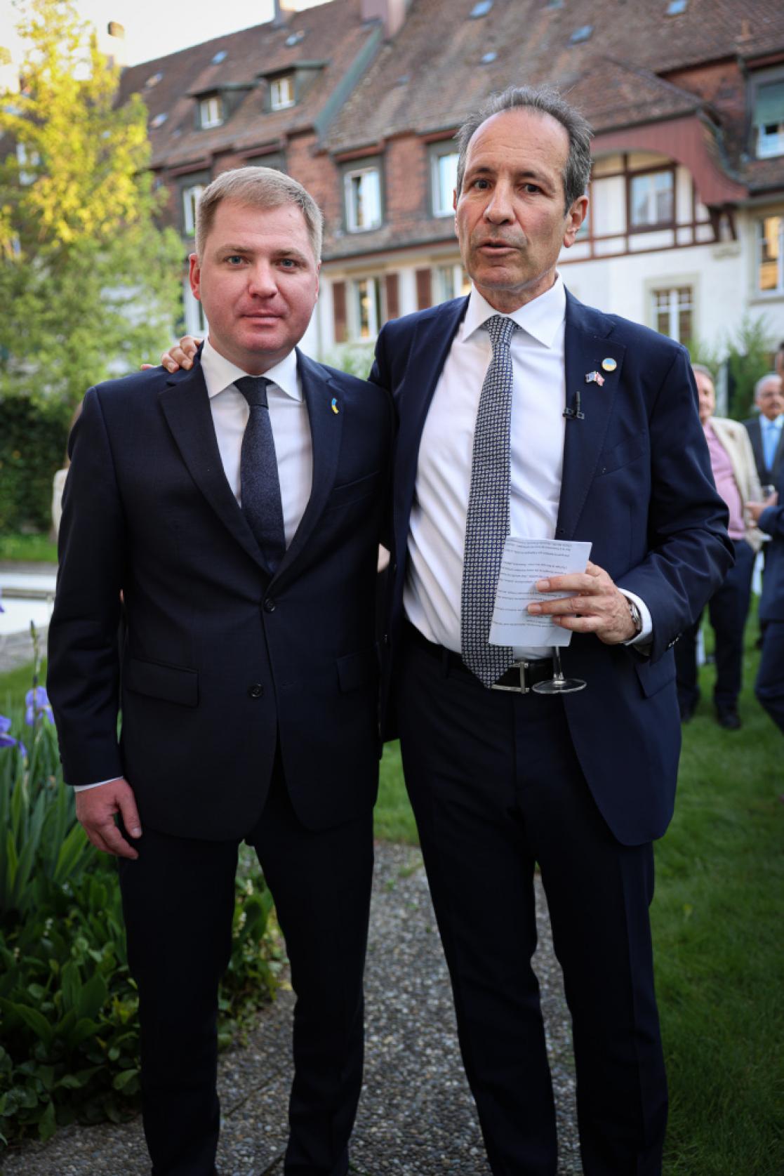 EU Ambassador Petros Mavromichalis with Ukrainian Ambassador Artem Rybchenko