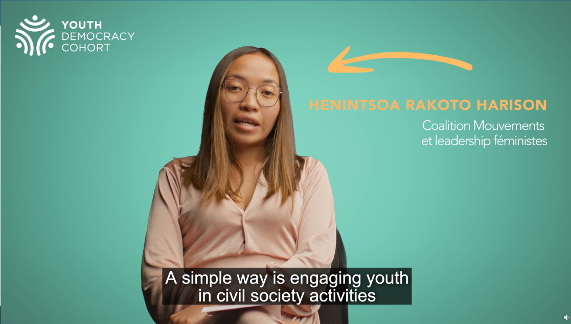 Youth Democracy Cohort - extract of a video displaying young woman sharing her testimony