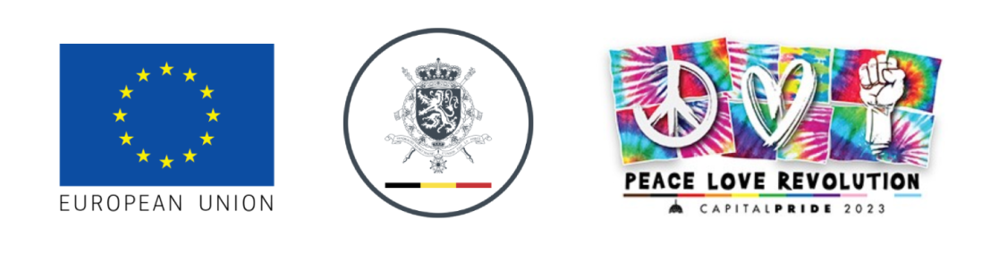 Logos for the EU Delegation, Belgian Embassy, and Capital Pride DC