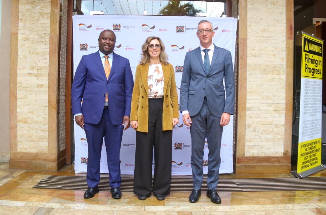 Irene Giribaldi, the Head of Cooperation, with H. E. Sebastian Groth, Ambassador of the Federal Republic of Germany to Kenya, and Alex Wachira, Principal Secretary, Ministry of Energy & Petroleum, State Department of Energy.