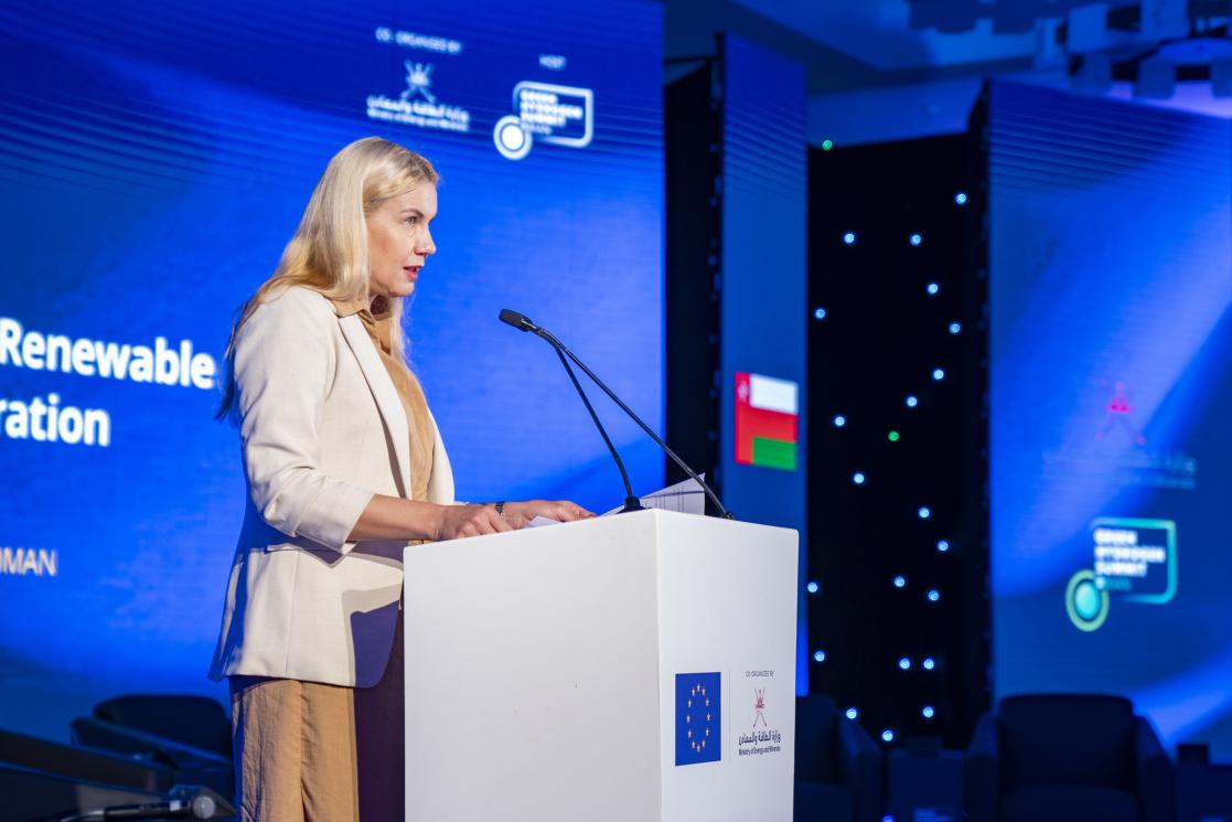 Kadri Simson, EU Commissioner for Energy at the EU-GCC Cooperation on Green Transition event during the Green Hydrogen Summit Oman 2023. 