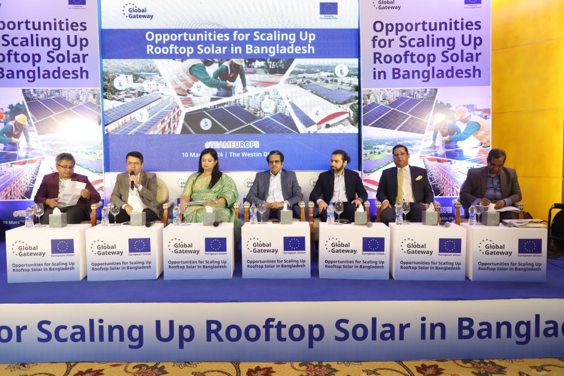 The Panel Discussion Session at the EU event on “Opportunities for Scaling Up Rooftop Solar in Bangladesh”, March 10, 2024; Westin, Dhaka