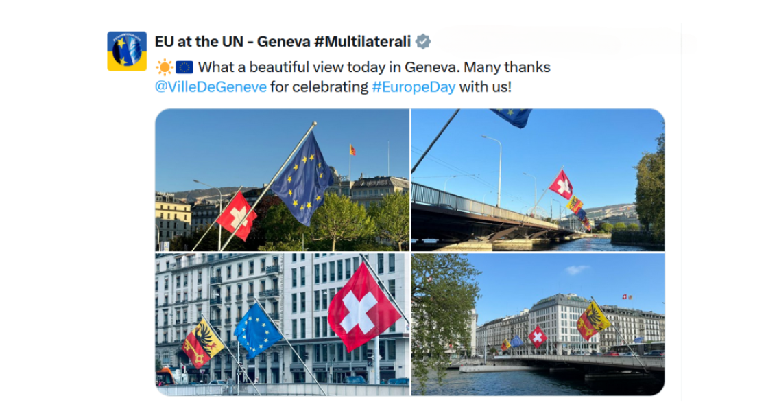 eu flags on mont blanc bridge