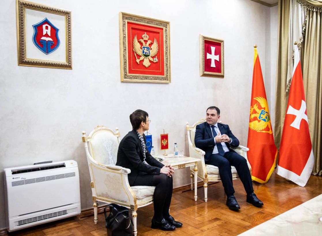 European Commissioner for Enlargement Marta Kos sitting with President of the Municipality ofCetinje