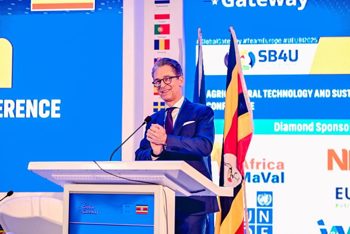 EU Ambassador Jan Sadek speaking at the Uganda-EU Business Insights