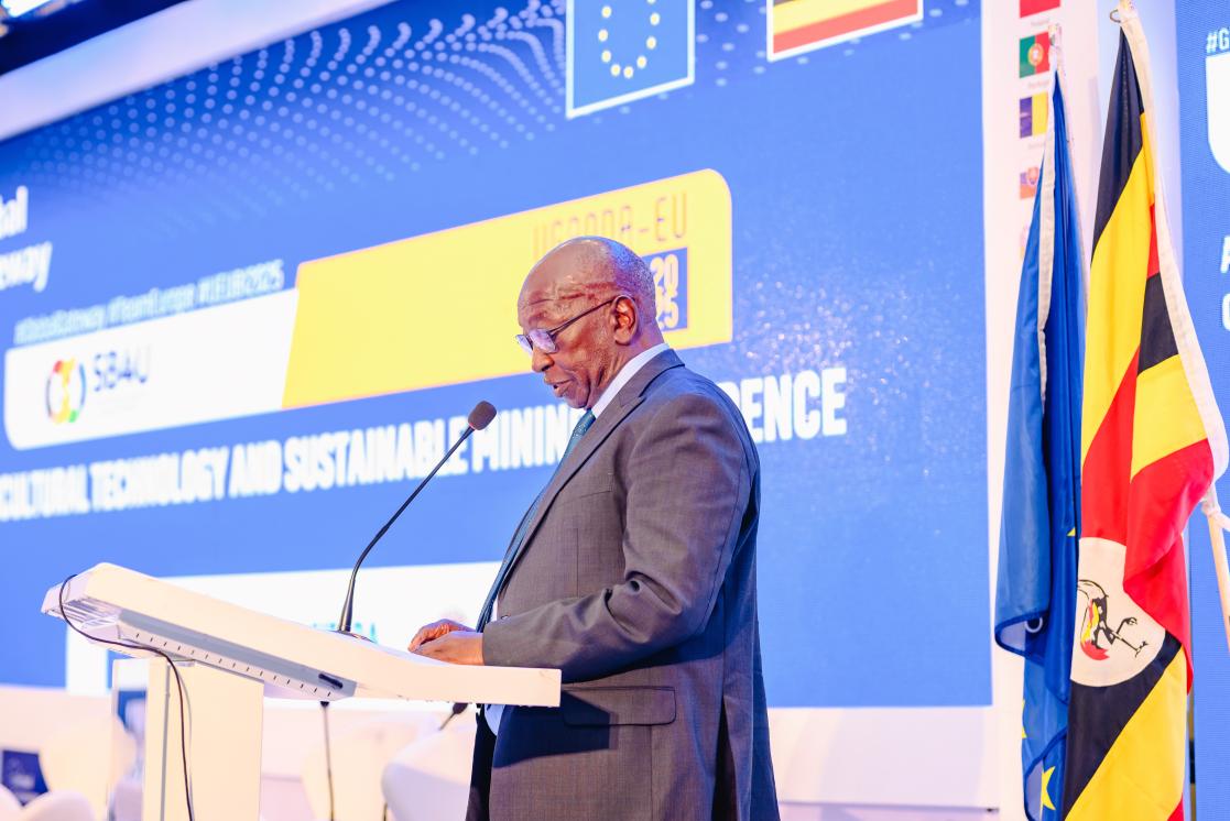 Trade Minister Francis Mwebesa speaks at the Uganda-EU Business Insights