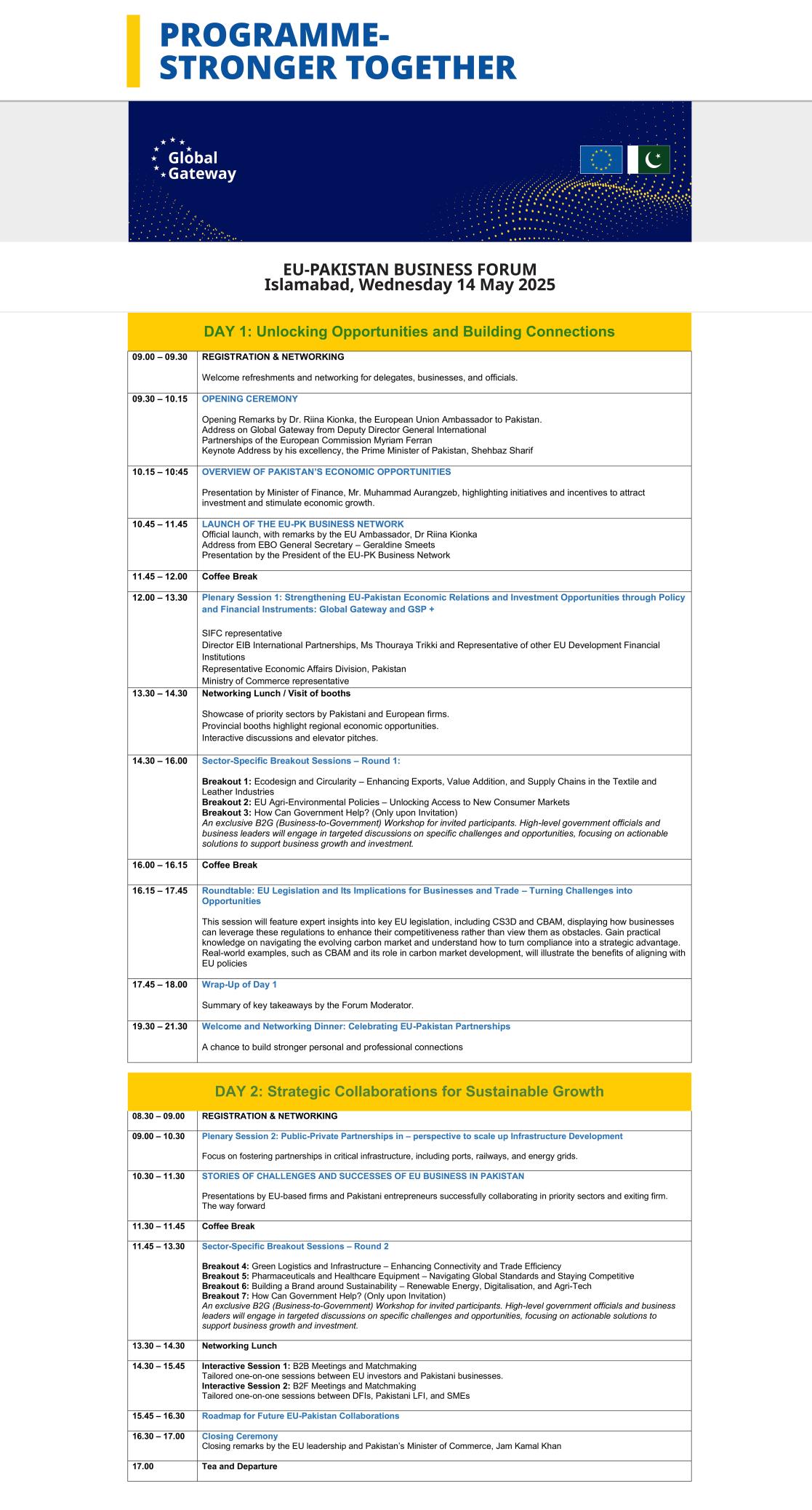 Complete Programme for the EU-PAKBF