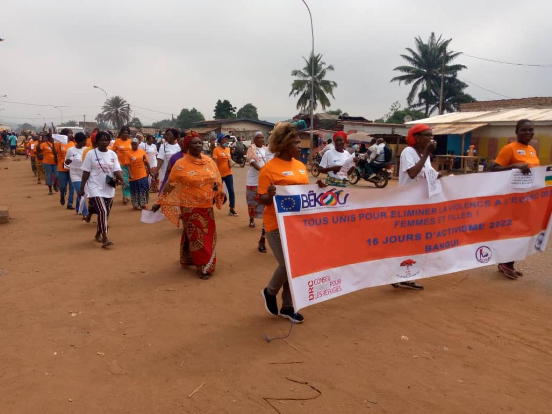 Group of people during a march 