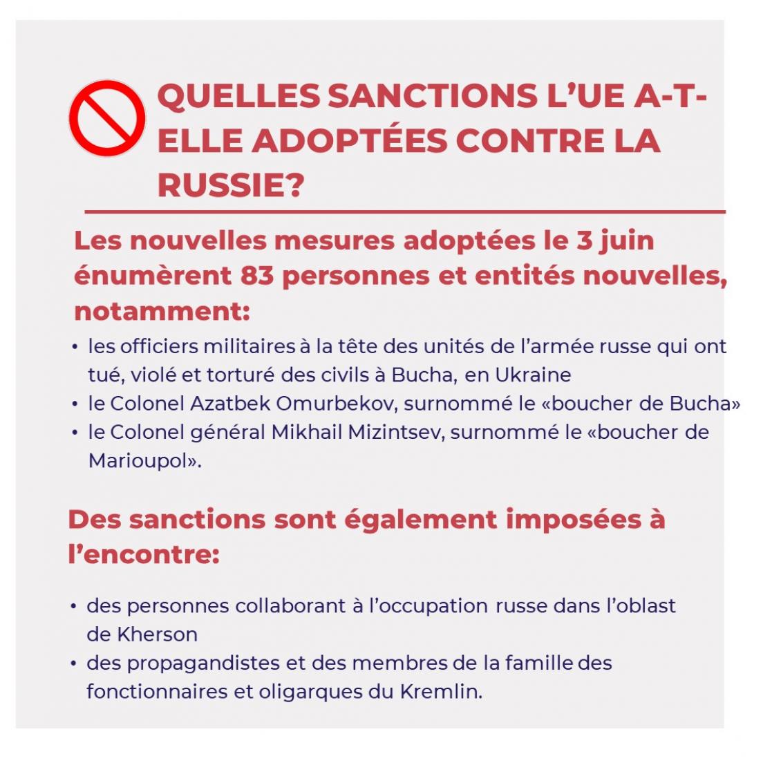 QUELLES SANCTIONS L’UE A-T-ELLE ADOPTÉES CONTRE LA RUSSIE?