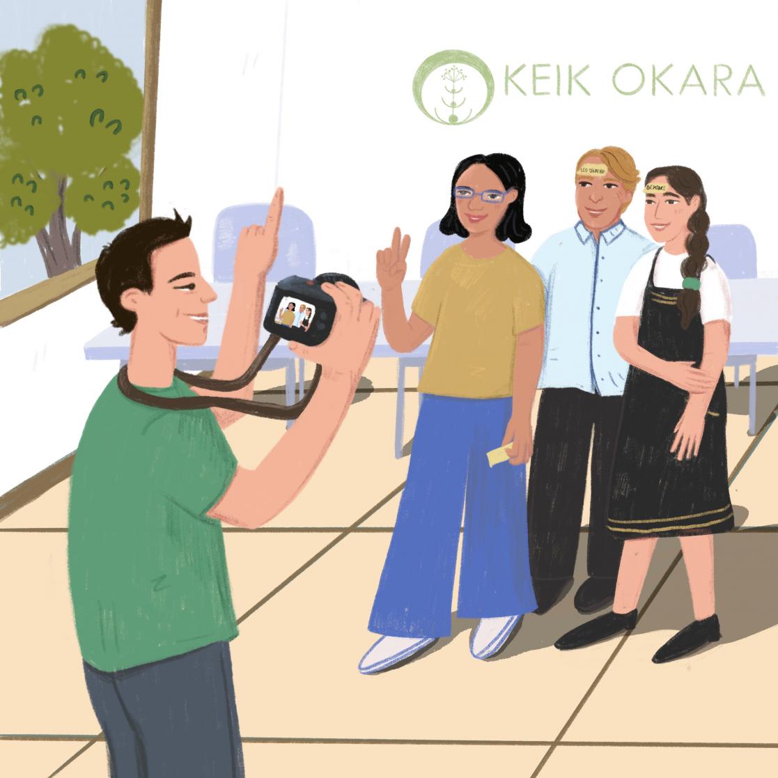 Illustration of a photographer taking a picture of three people