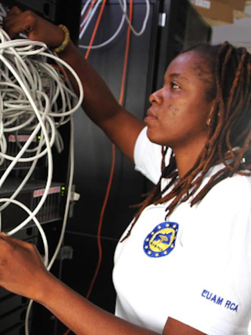 Woman working with cables