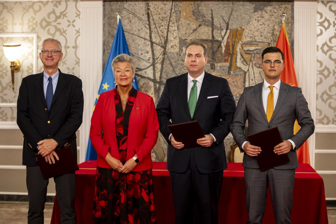 Alexis Goosdeel ,Ylva Johansson, Filip Ivanović and Danilo Šaranović standing