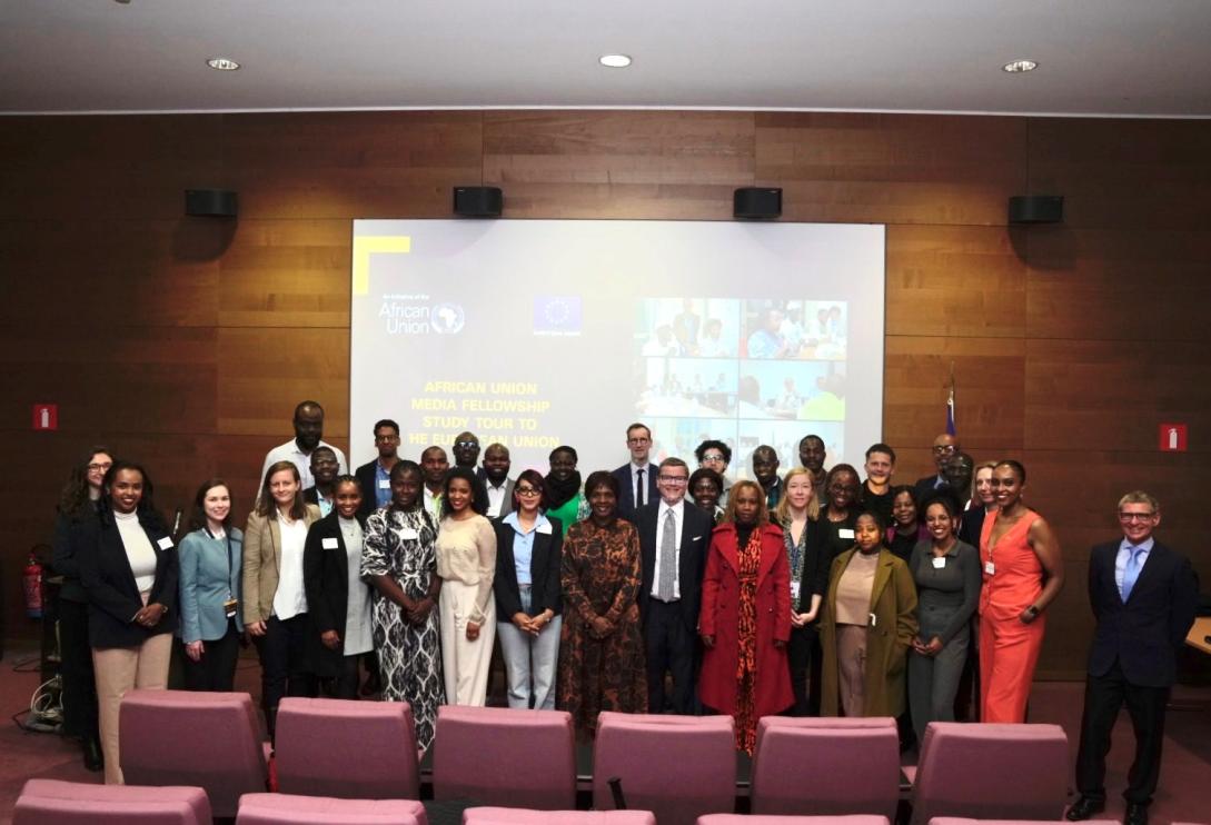 Group picture AU media fellows in EU HQ, Brussels 