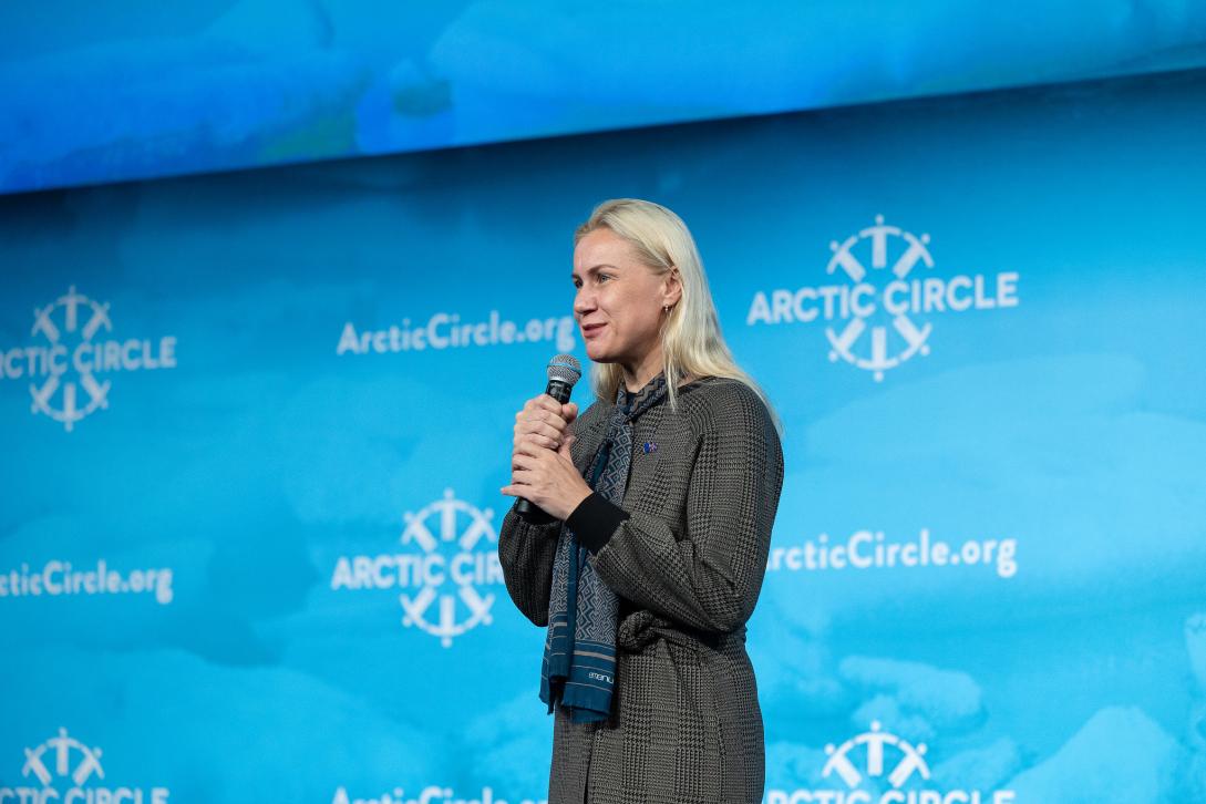 Kadri Simson answering questions at Arctic Circle Assembly Opening Session