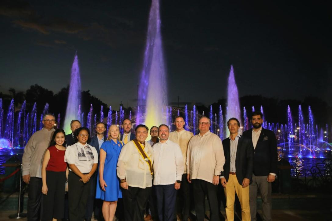 EU Ambassador Luc Veron with EU MS representatives at the EU Day lighting ceremony