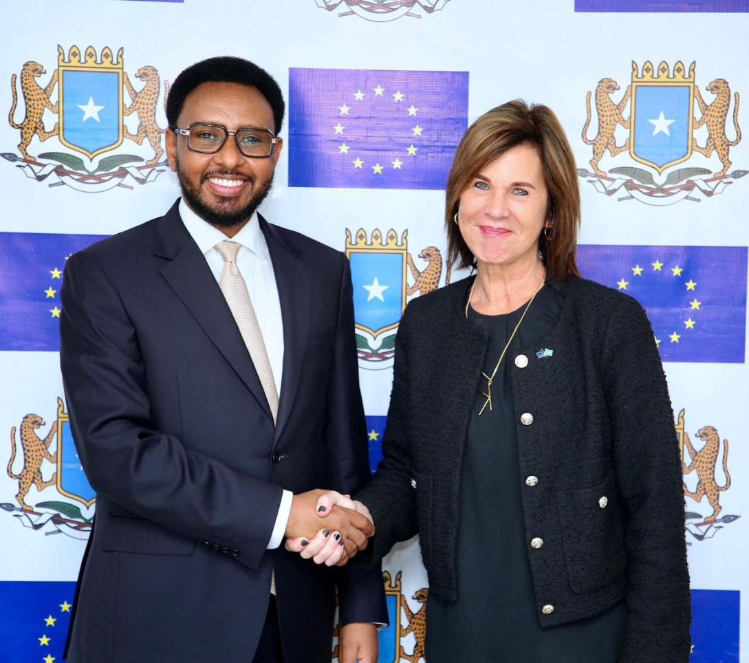 The EU Ambassador to Somalia, Ms. Karin Johansson, and Somalia's Finance Minister, H.E. Bihi Iman Eg