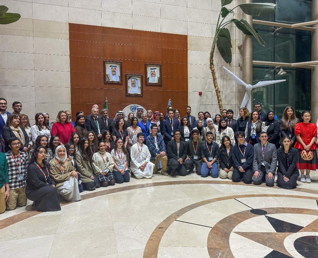 EU Ambassador Anne Koistinen with the group of 2024 Young Ambassadors and participating diplomatic missions at the launching ceremony of the programme 