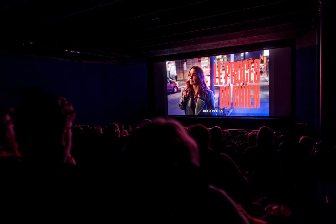 Picture of the opening film with the title "Dog on Trial"