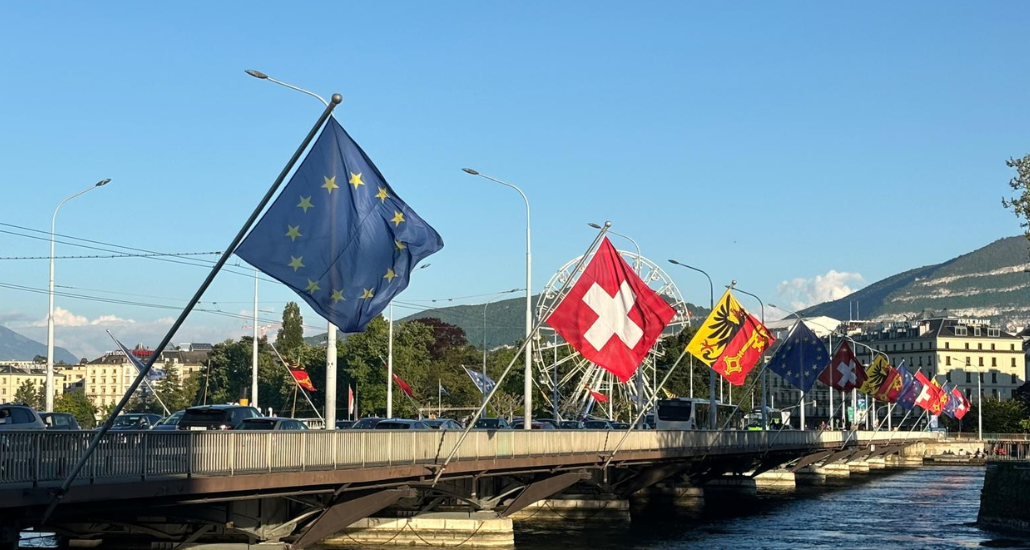 EU flags on Mont Blanc Bridge