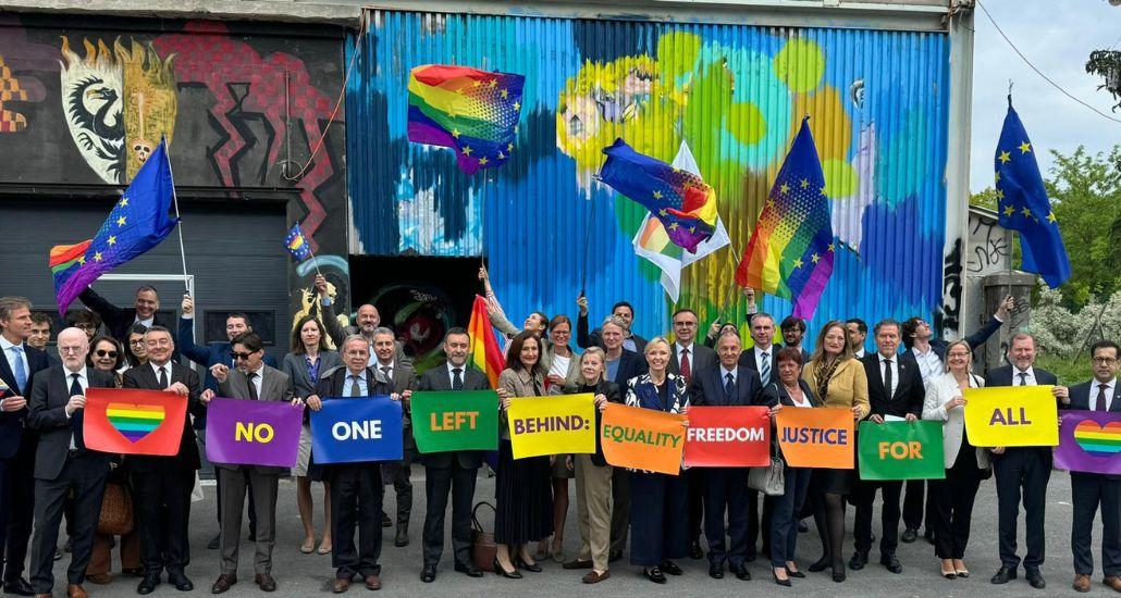 Group pictures of EU Ambassadors and delegates for IDAHOT Day.