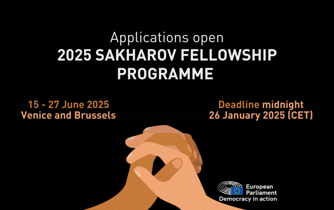 Visual for 2025 Sakharov fellowship programme showing two hands