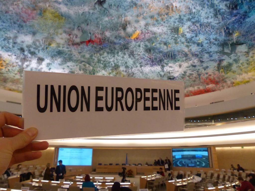 EU sign at the Human Rights Council