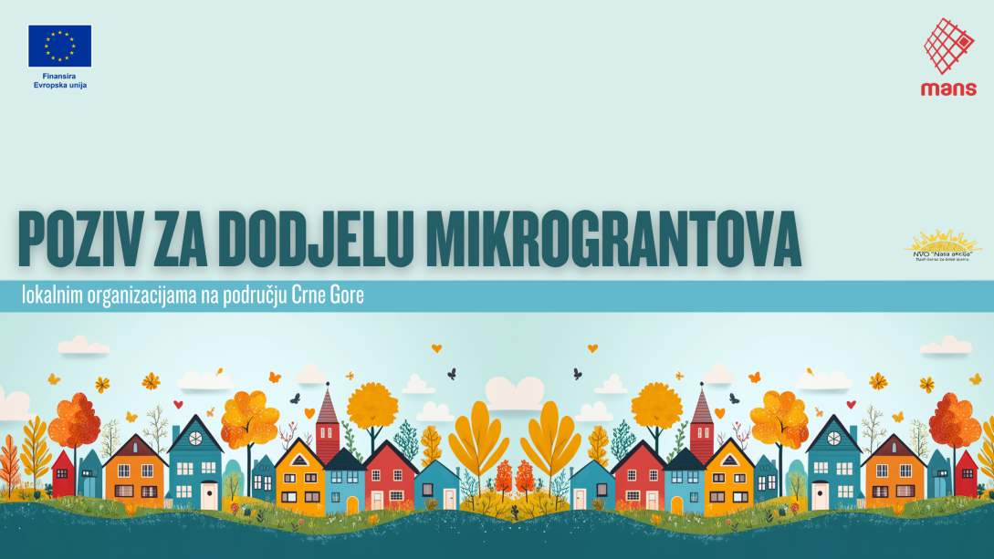 Visual with illustrated city and with the text:  Microgrants of up to €6,000