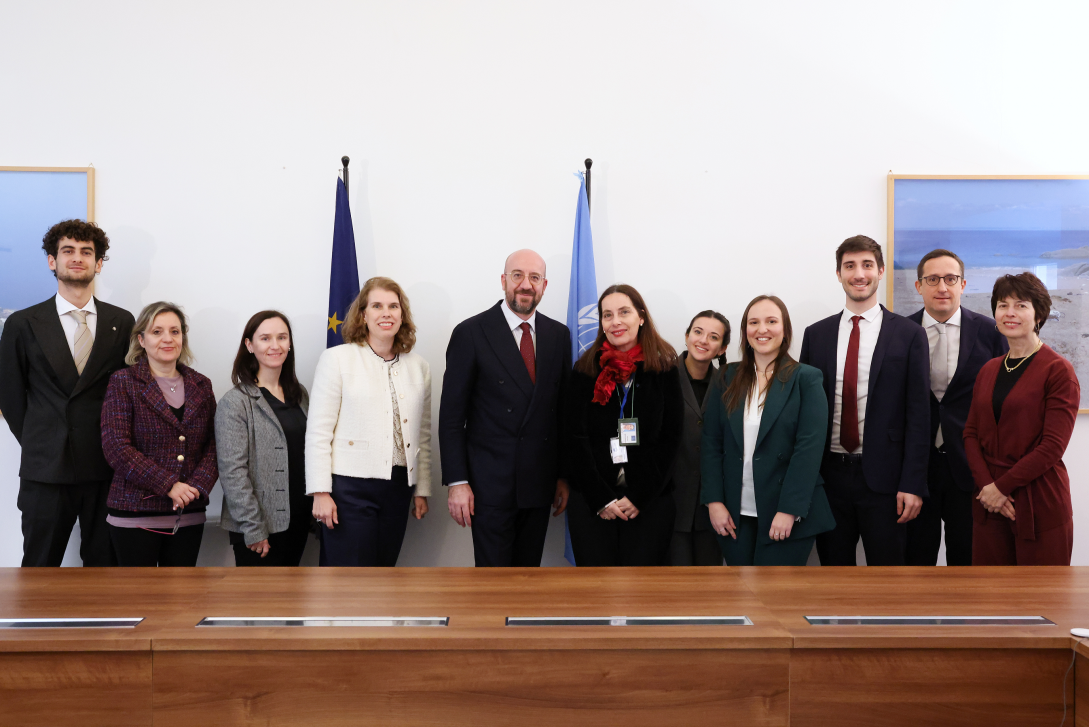 staff of the delegation with the president of the EU Council