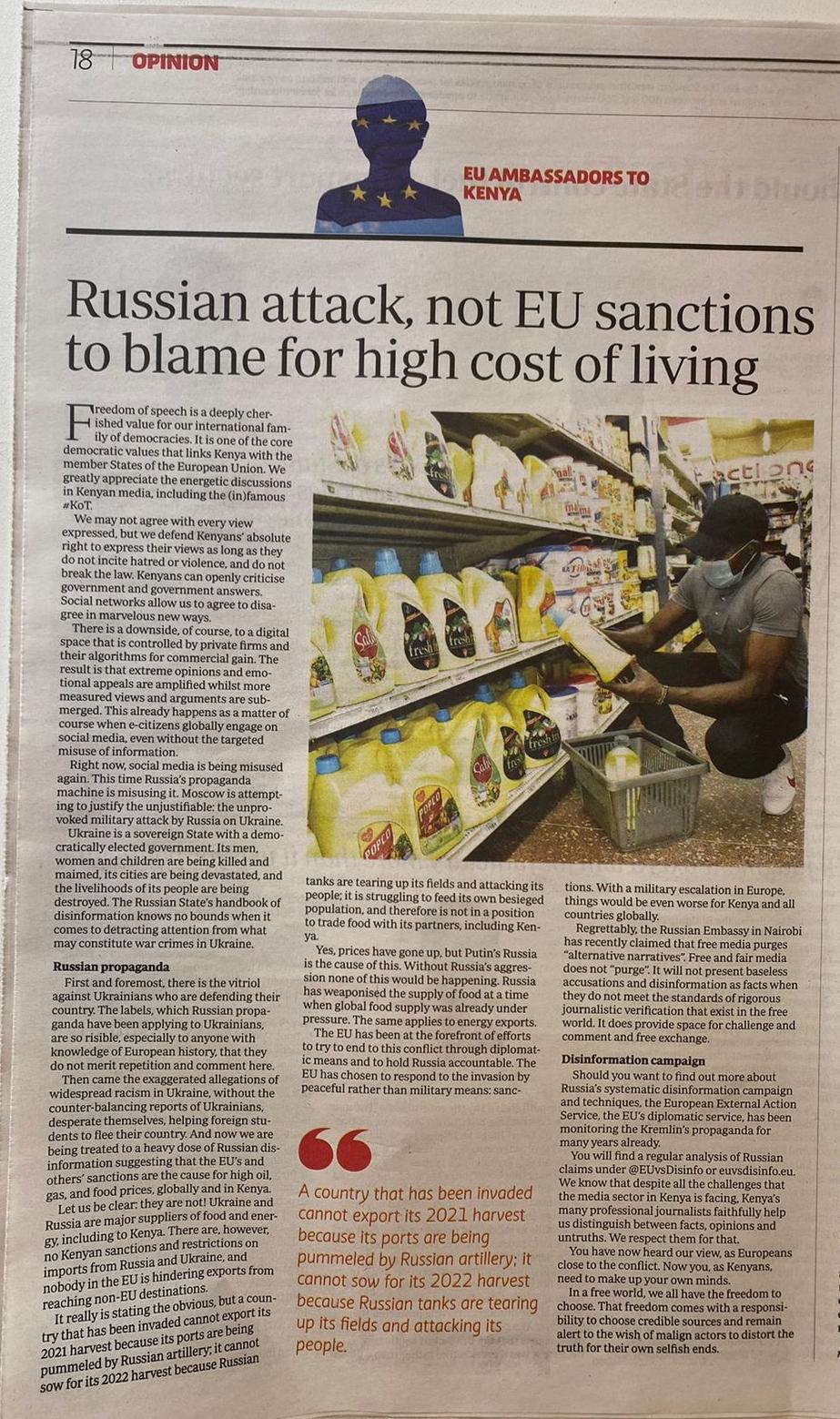 Op Ed by EU Ambassadors published in Standard