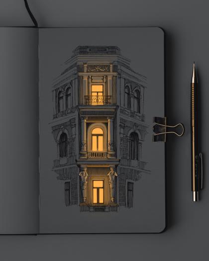 Artwork from Nikita Busyak  - illuminated building façade