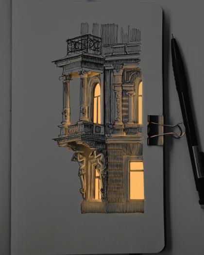 Artwork from Nikita  Busyak representing a building with windows lit up