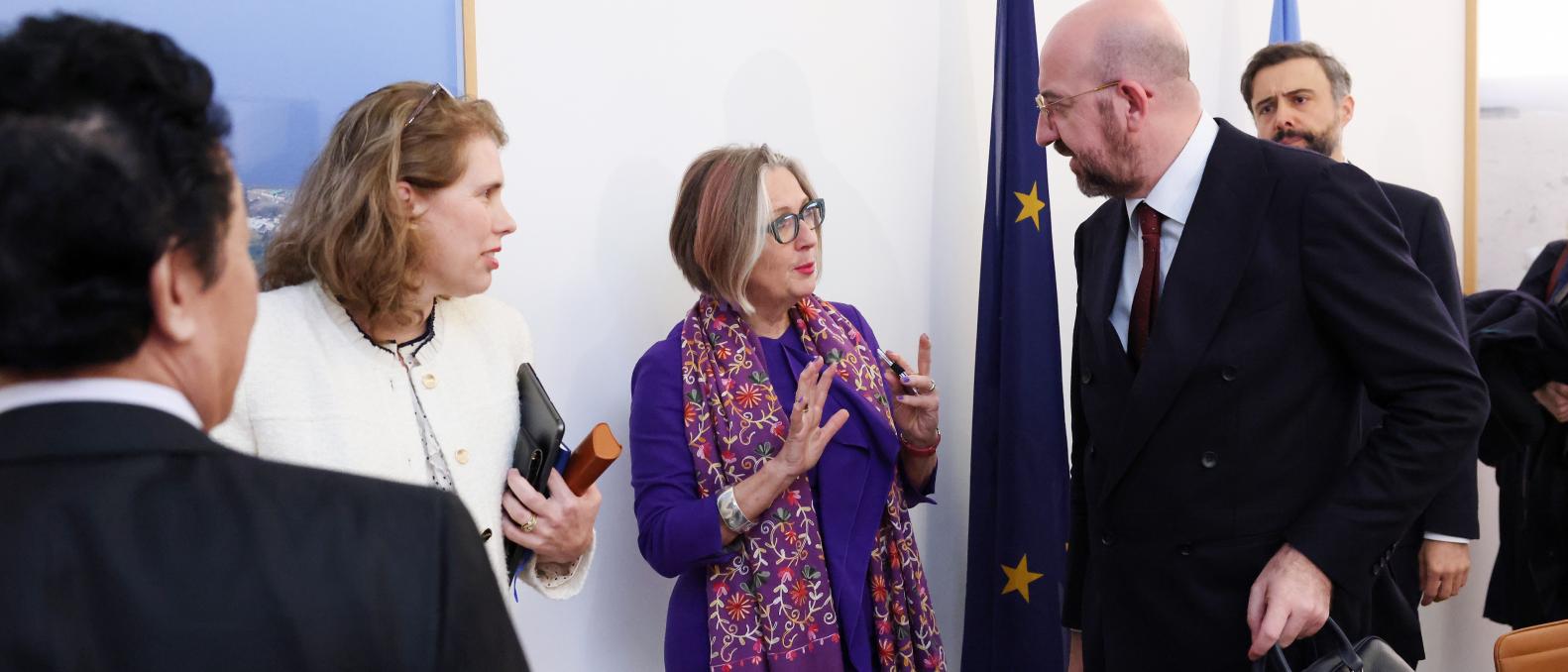 From left to right: Alexandra VALKENBURG (HOD, Del Rome), Ute KLAMERT (Deputy Executive Director of the World Food Programme of the United Nations, WFP), Charles MICHEL (President of the European Council)