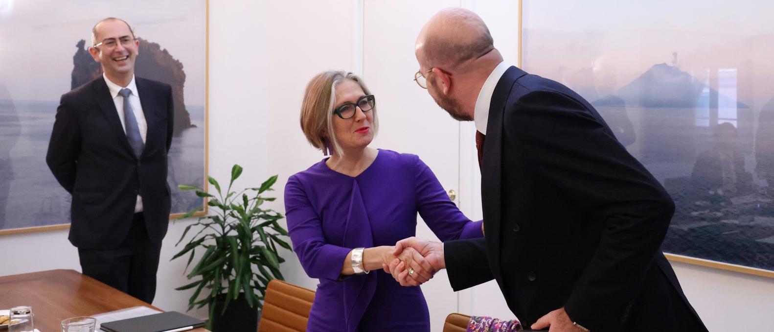 From left to right: Ute KLAMERT (Deputy Executive Director of the World Food Programme of the United Nations, WFP), Charles MICHEL (President of the European Council)