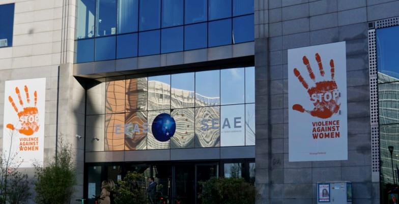 #OrangeTheWorld banners on EEAS facade