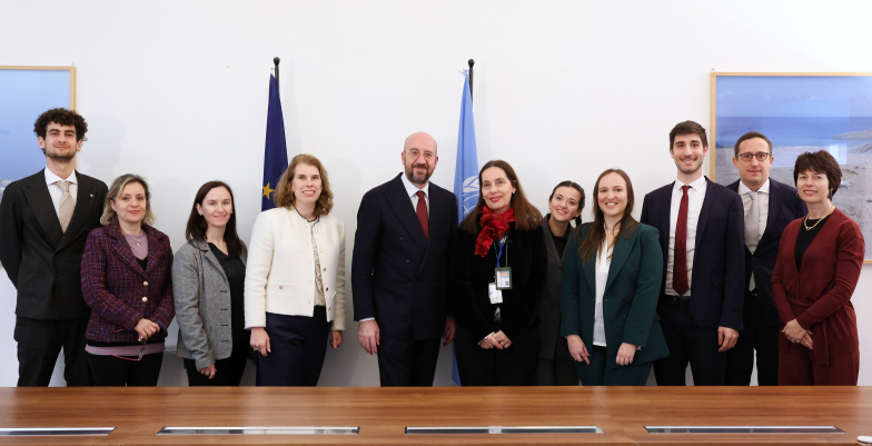 staff of the delegation with the president of the EU Council